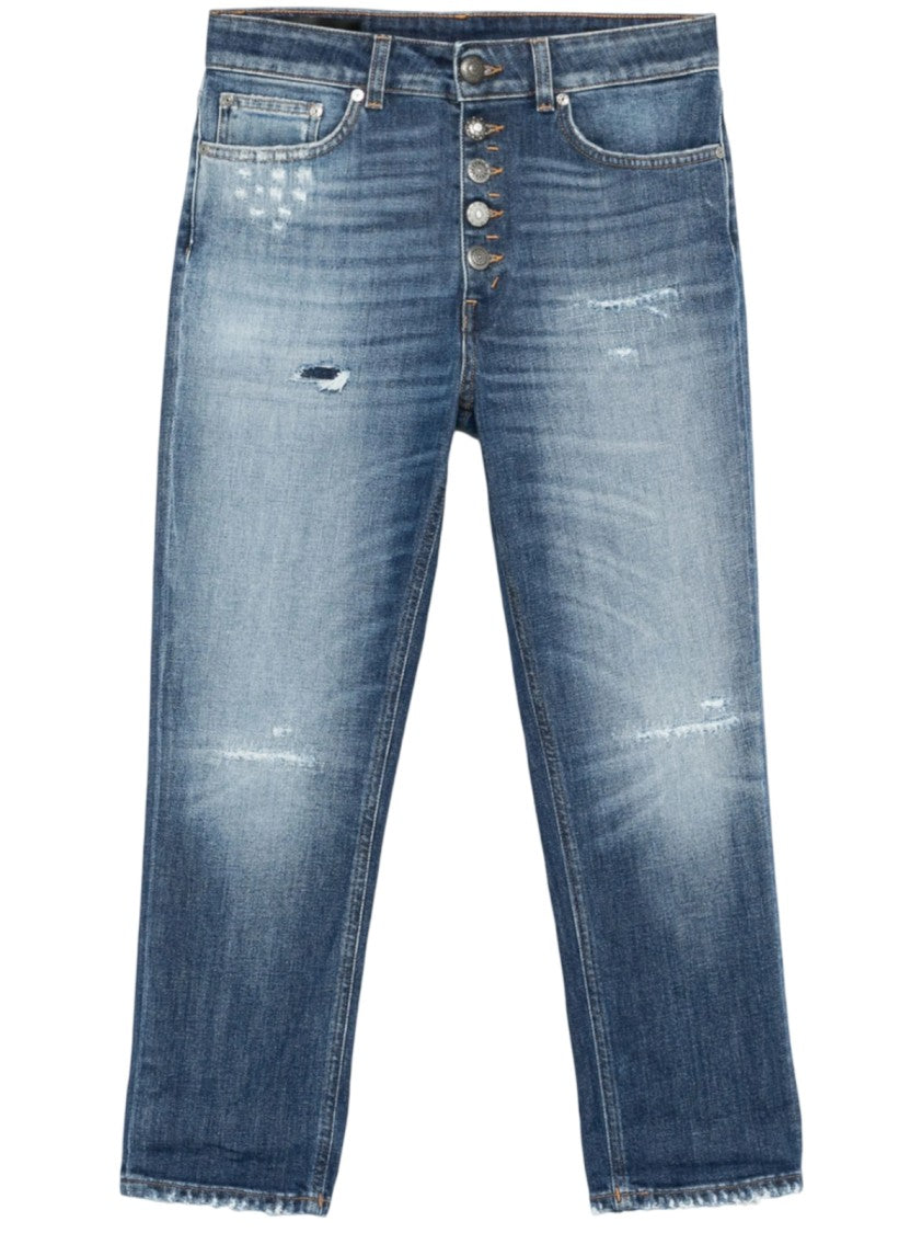 Dondup Cropped Mid-Blue Jeans With Distressed Detailing