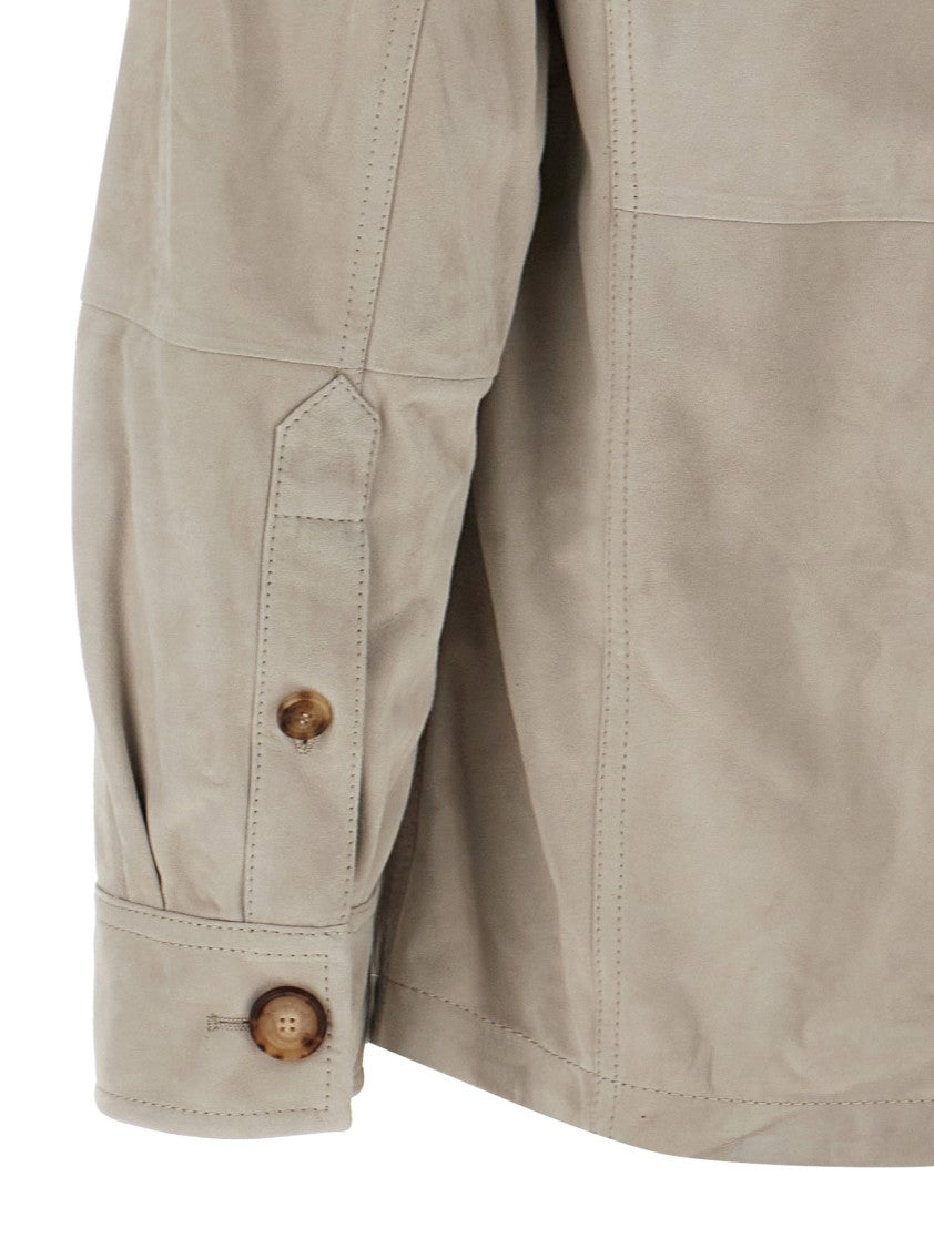 Brunello Cucinelli Saharan Suede Jacket With Classic Shirt Collar