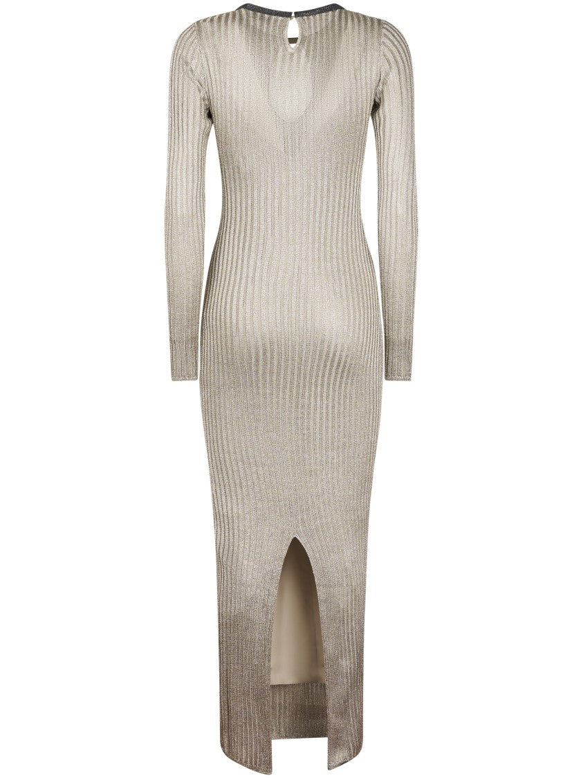 Brunello Cucinelli Ribbed Knit Midi Dress With Keyhole Cutout