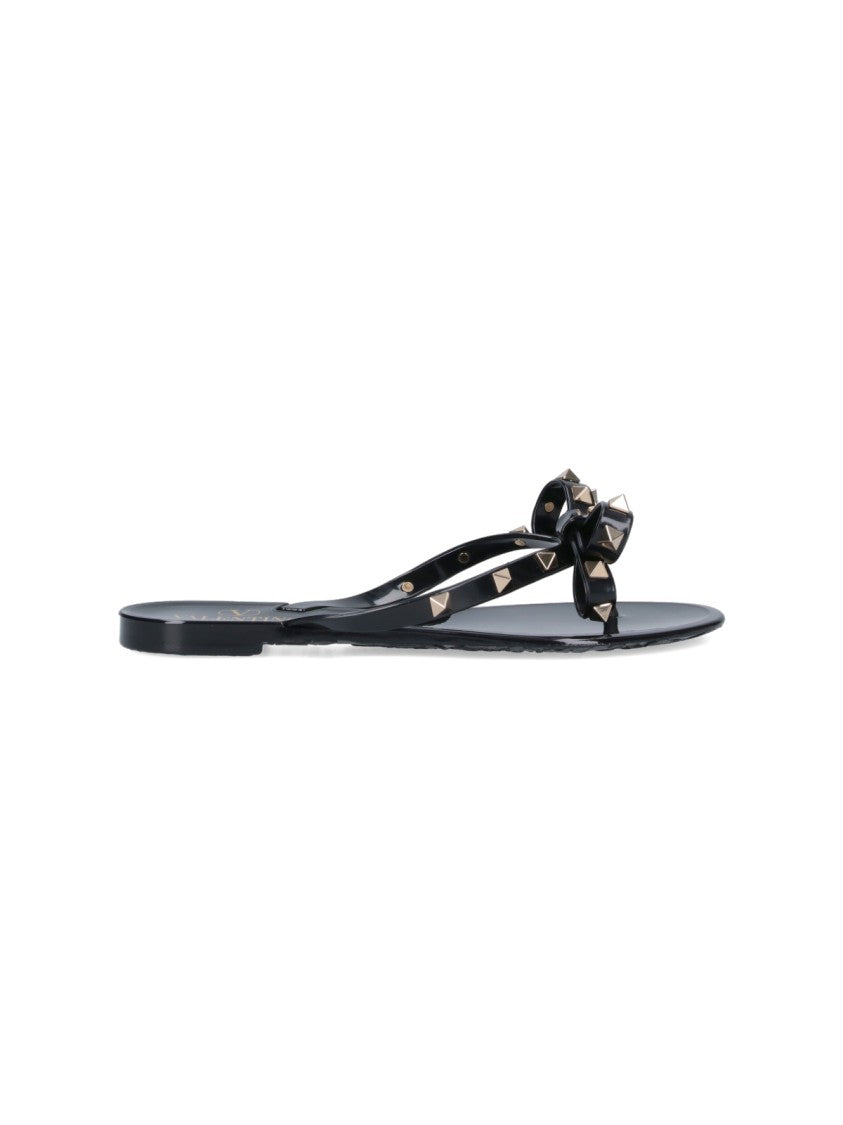 Valentino Garavani Black Rockstud Rubber Flip Flop Sandals