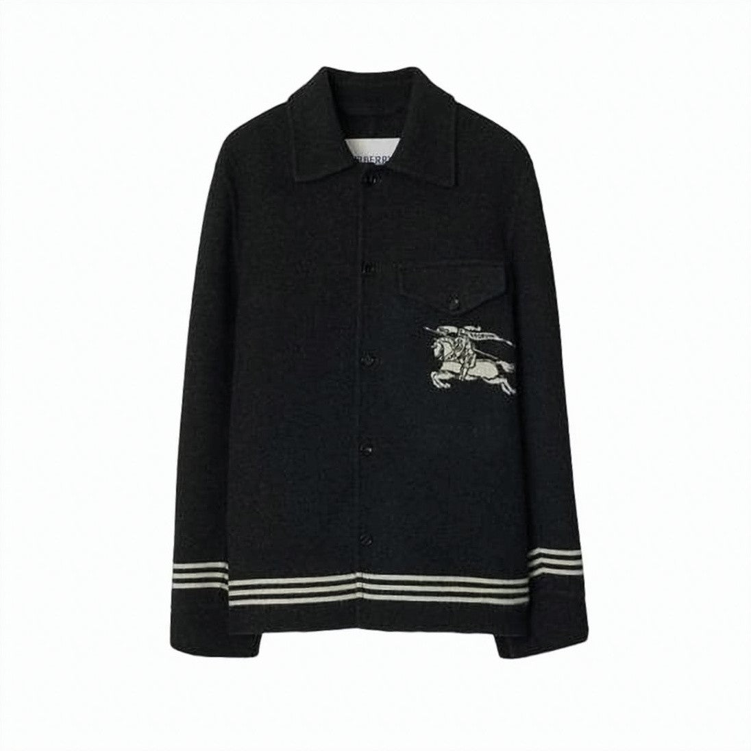 Burberry Black Wool Jacket With Classic Collar And Embroidered Motif