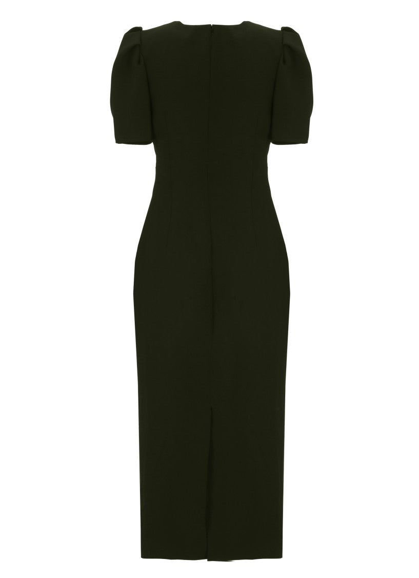 Carolina Herrera Round Neck Midi Dress With Side Drape Detail