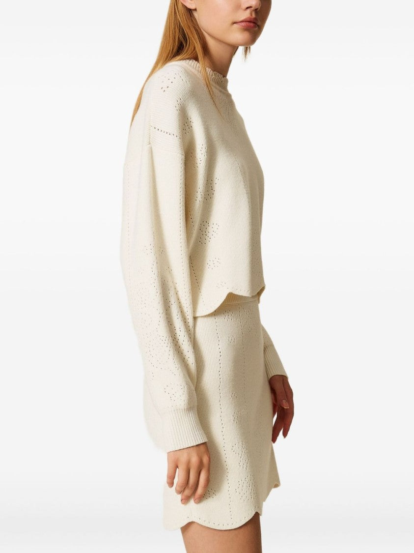 Twin-Set Cropped Sweater With Scalloped Hem