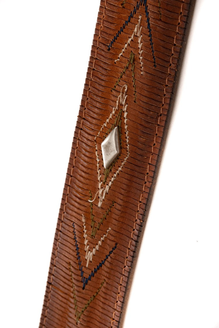 Orciani Lamellar Leather Belt With Embroidery & Studs