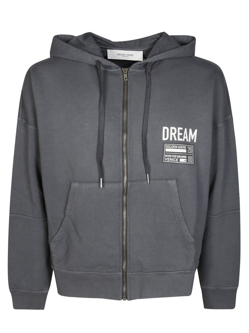 Golden Goose Hooded Sweatshirt With Logo Print And Oblique Pockets