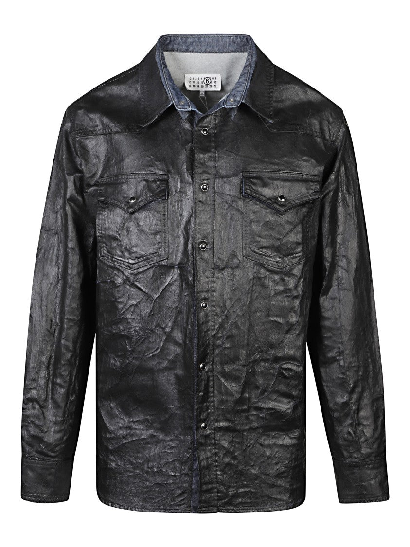 Mm6 By Maison Margiela Textured Black Cotton Shirt With Snap Button Closure