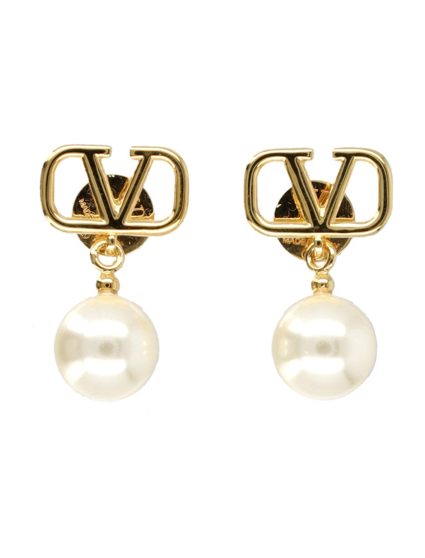 Valentino Garavani Vlogo Pearl Embellished Earrings With Polished Gold-Tone Finish
