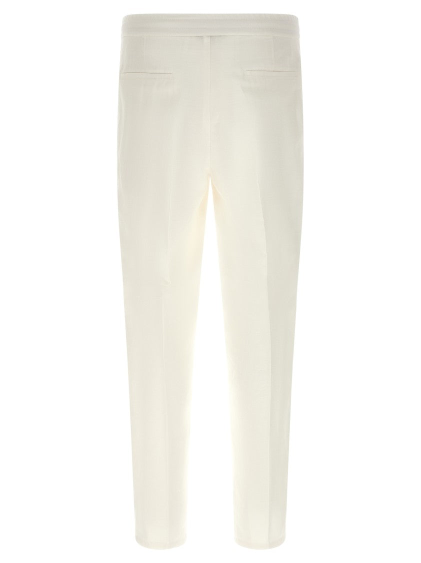 Brunello Cucinelli White Linen And Cotton Blend Trousers