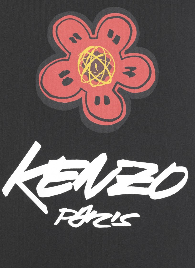 Kenzo Boke Flower Graphic Print Black Cotton T-Shirt