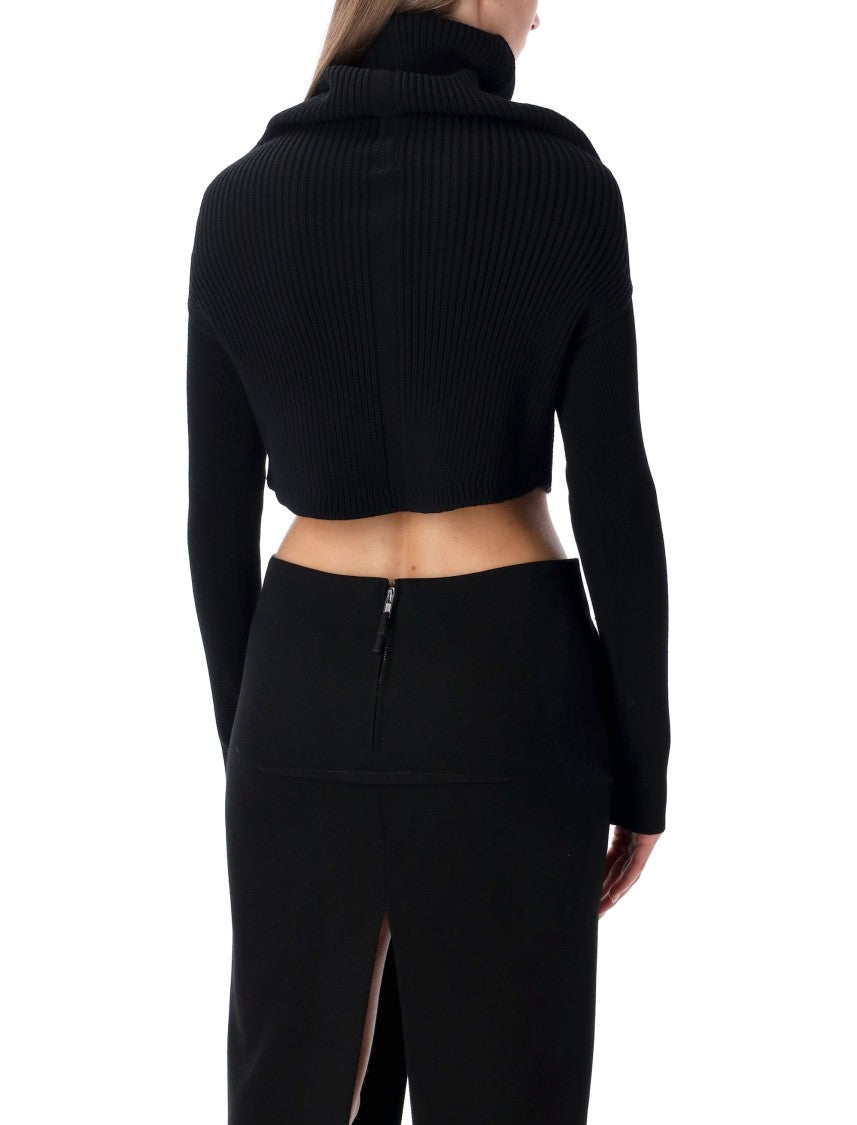 Rick Owens Black Cropped Knit With Cowl Neck