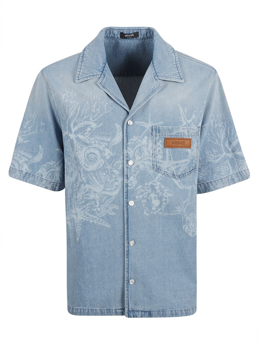 Versace Short-Sleeved Light Blue Denim Shirt