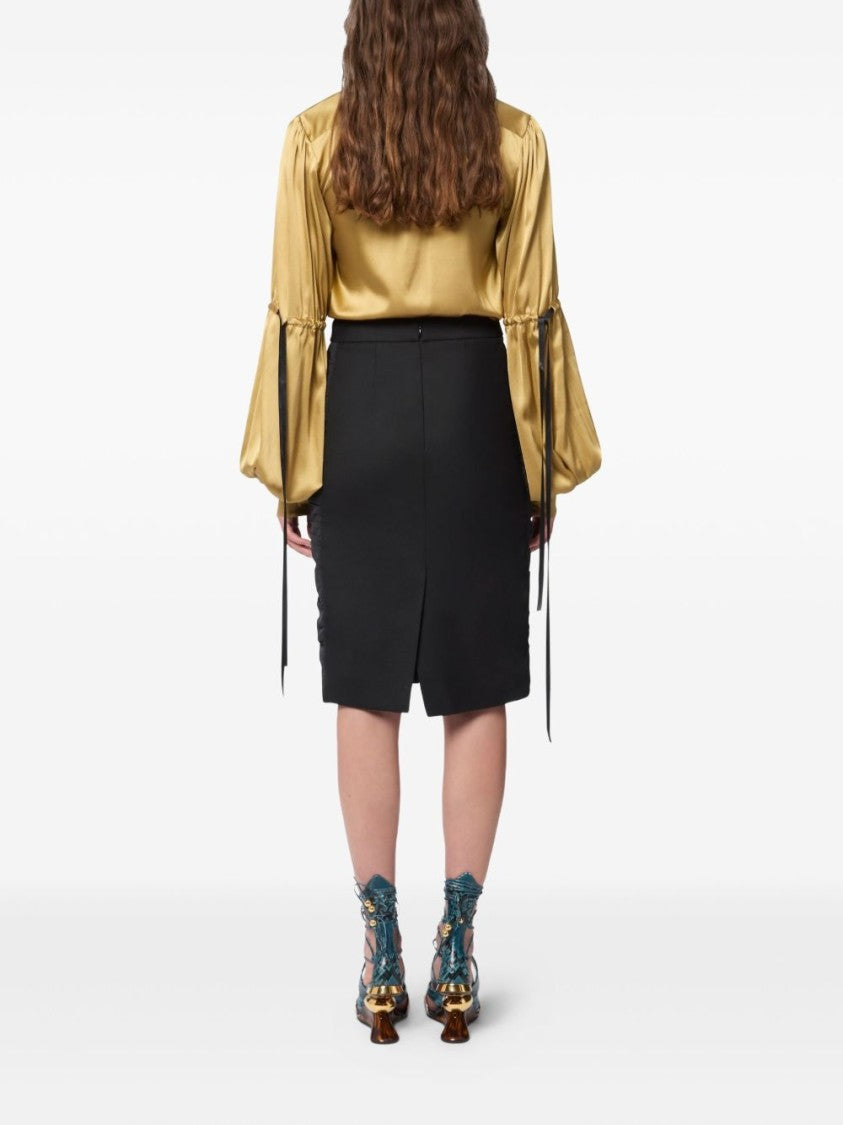 Nina Ricci Black Wool Ruched Detail Mini Skirt