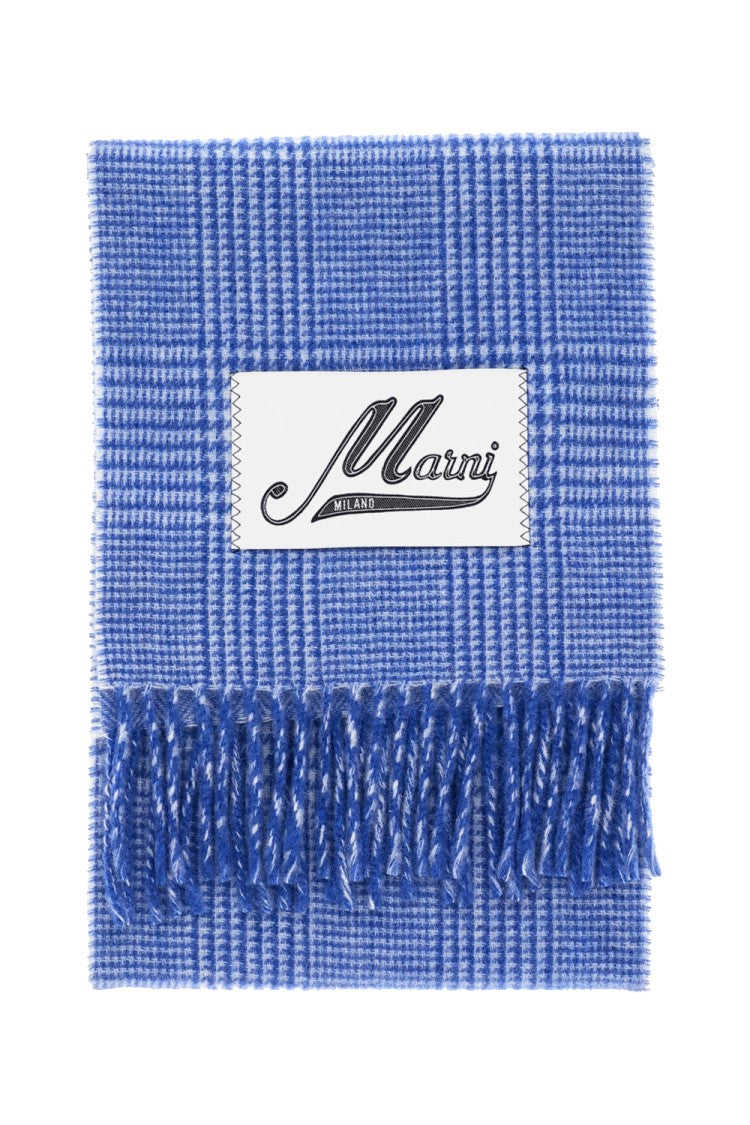 Marni Classic Check Wool Scarf With Logo Label