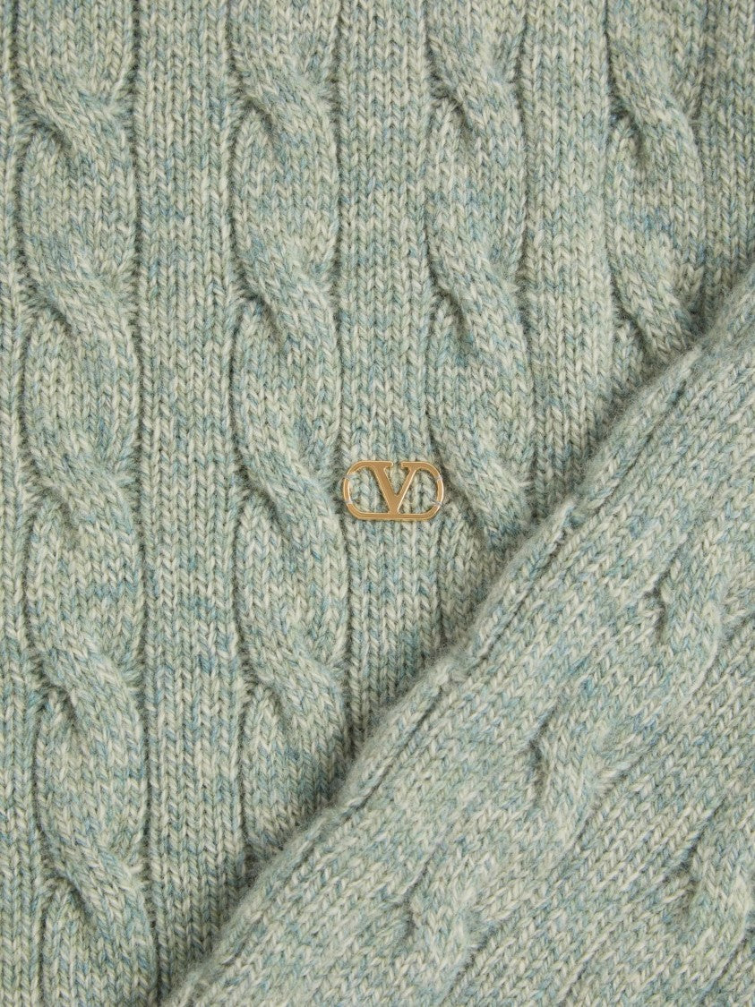Valentino Cable Knit Wool Sweater With Classic Crew Neckline