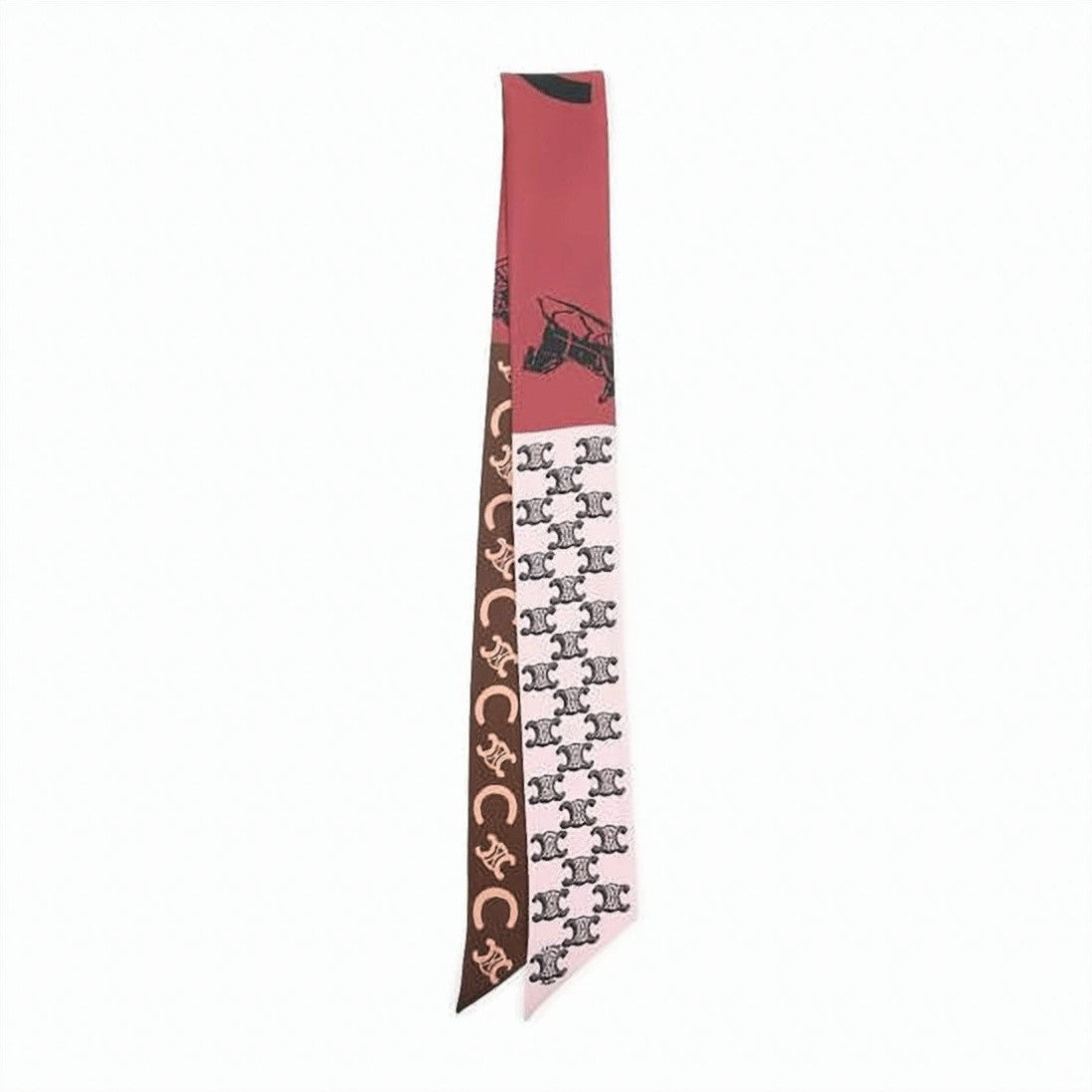 Celine Tri-Color Silk Scarf With Stylized Motifs And Logos