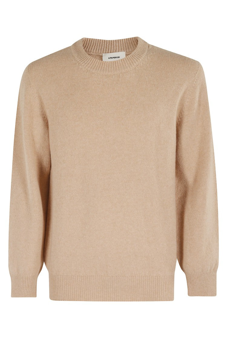 A Paper Kid Camel Knitted Crew Neck Sweater