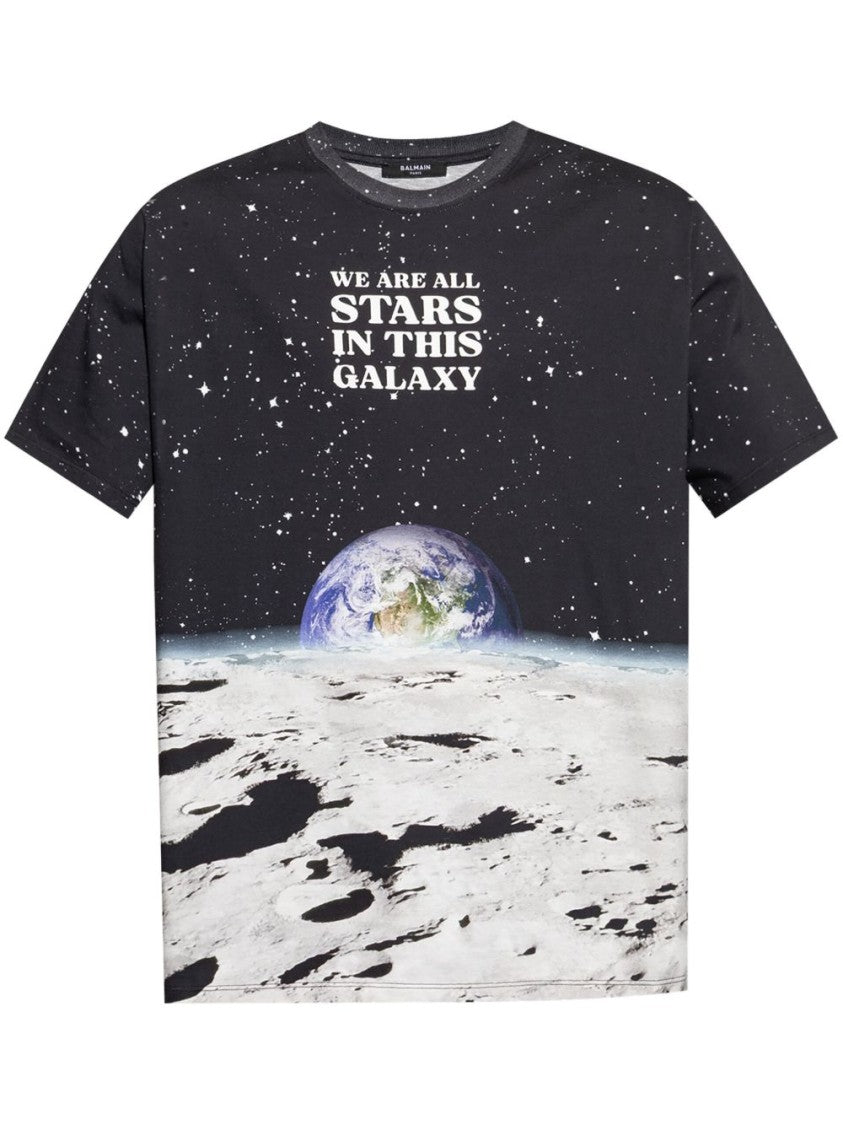 Balmain Black Space Graphic Cotton T-Shirt