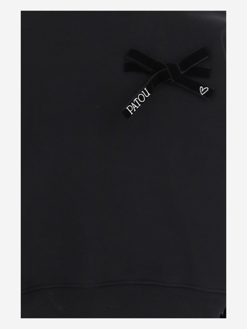 Patou Black Cropped Bow Embellished Cotton Sweatshirt