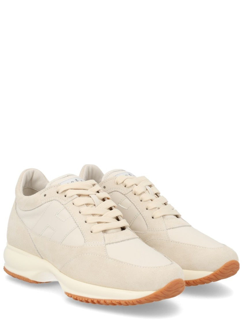 Hogan Beige Suede Mutton Panel Sneakers