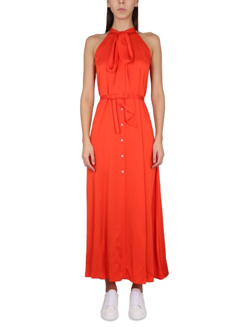 Aspesi Maxi Dress With Halter Neck And Bow Detail
