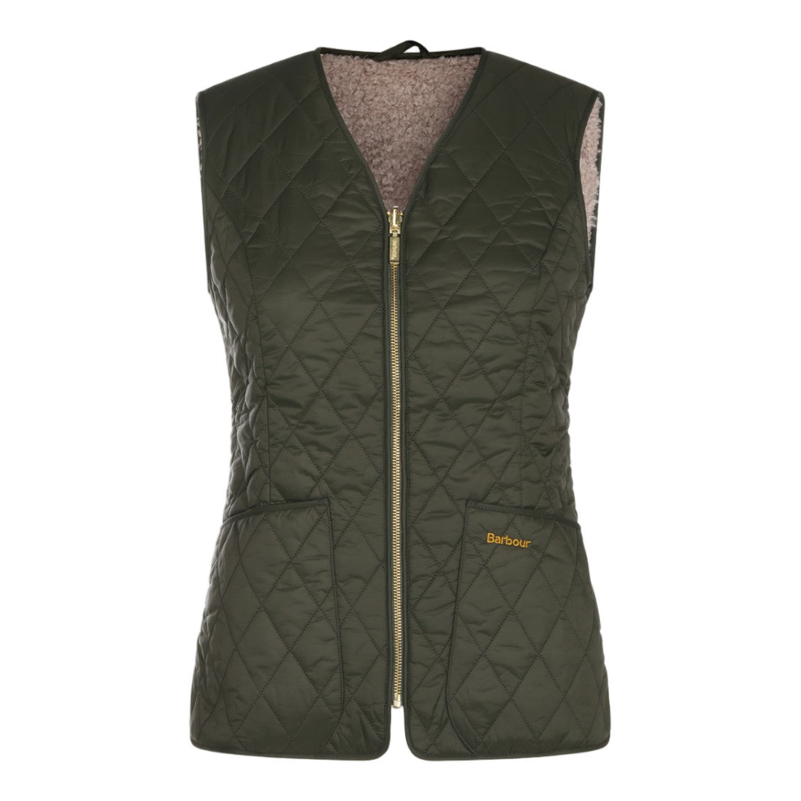 Barbour Olive Green Diamond Quilted Zip Vest