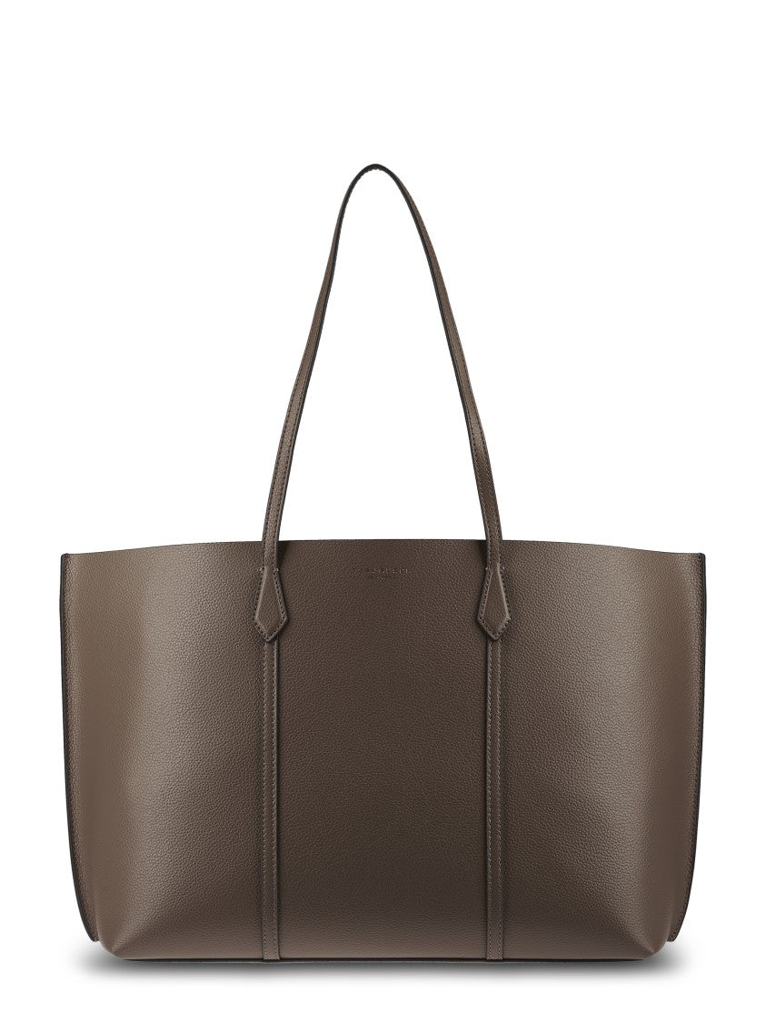 Tory Burch Structured Brown Leather Tote With Minimalist Design