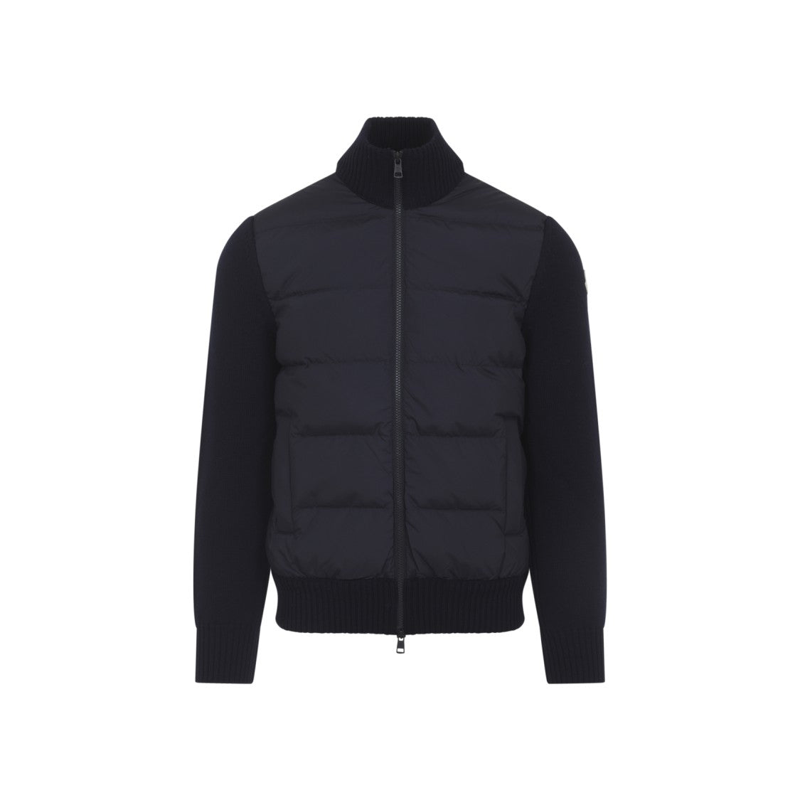 Moncler Navy Blue Virgin Wool Cardigan With Ribbed Collar