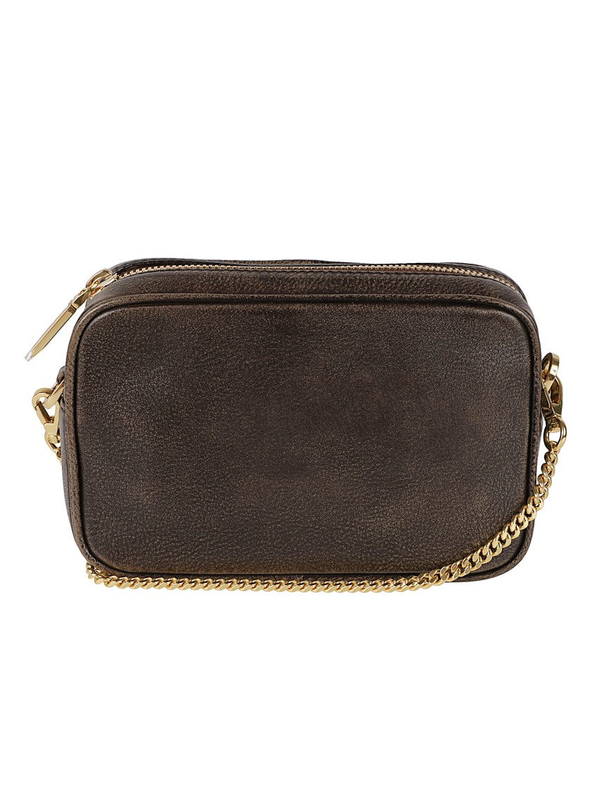 Golden Goose Textured Leather Bag With Embossed Star Design And Gold Chain Strap