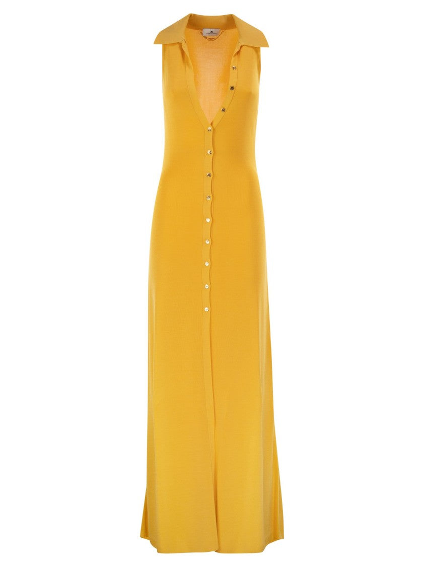 Elisabetta Franchi Slim-Fit Viscose Knit Dress With Metal Chain Detail