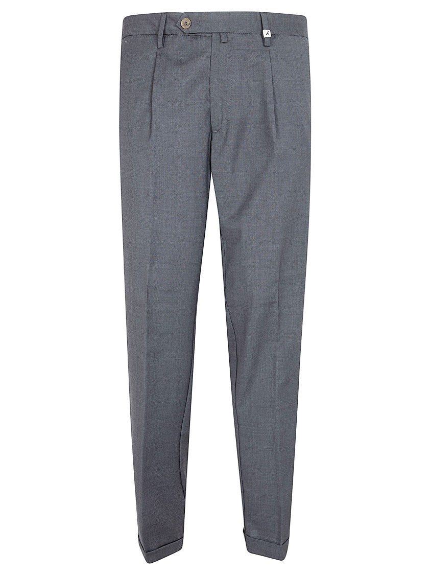 Myths Tailored Medium Grey Trousers With Classic Waistband And Cuffed Hems