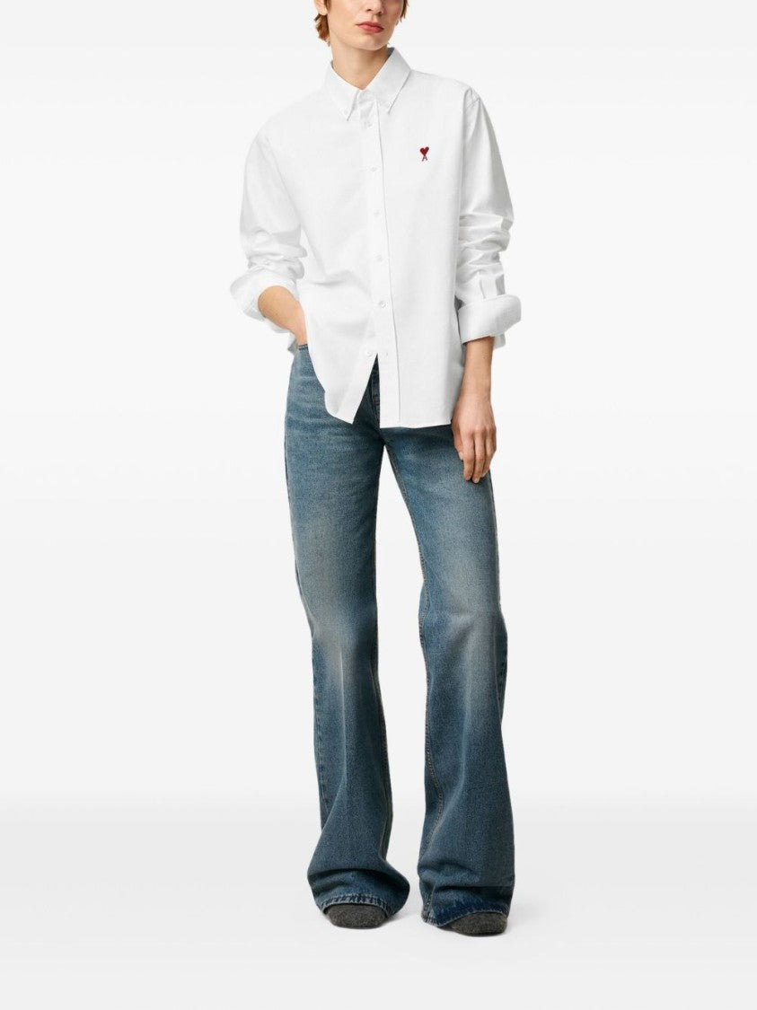 Ami Paris White Heart Monogram Button-Up Shirt