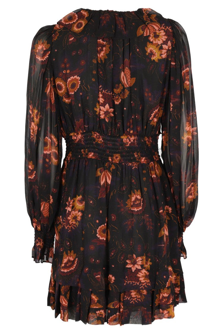 Ulla Johnson Black Short Dress With Floral Pattern