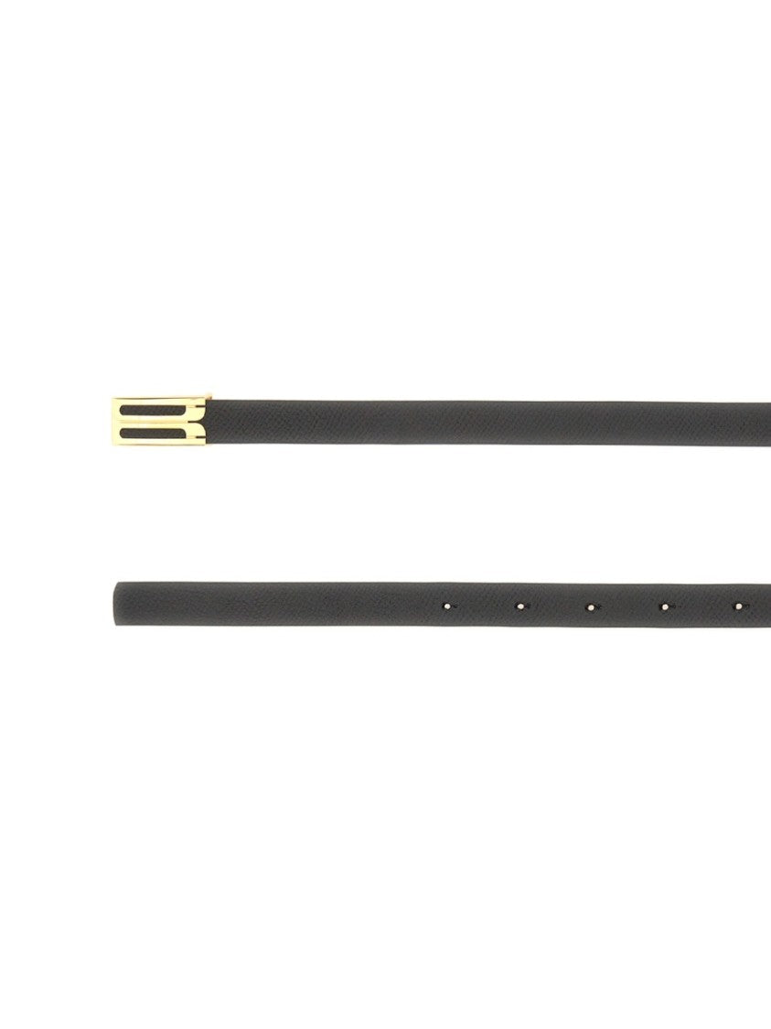 Victoria Beckham Black Slim Leather Textured Belt