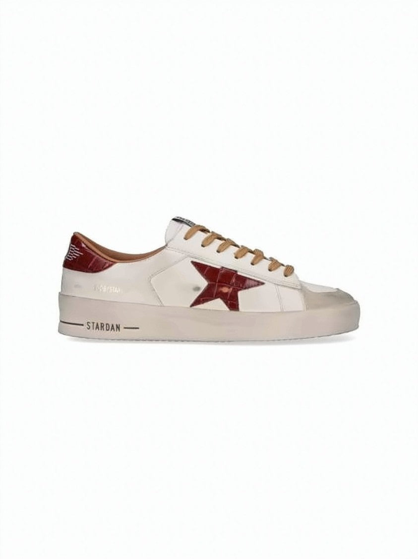 Golden Goose White Scuffed Leather Dark Red Star Sneakers