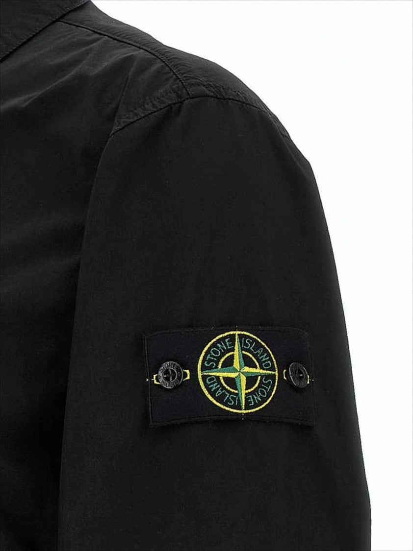 Stone Island Black Casual Jacket With Classic Collar And Distinctive Patch