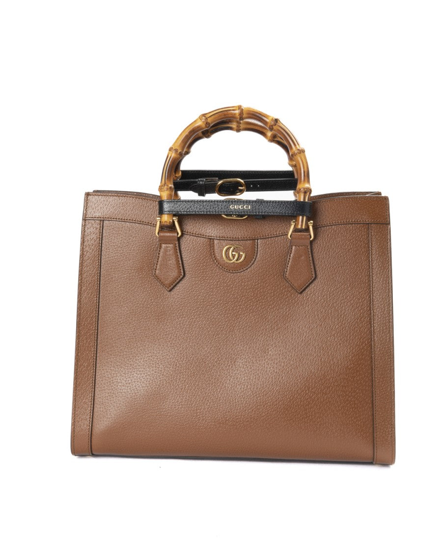 Gucci Structured Large Handbag With Bamboo Handles And Gold Accents