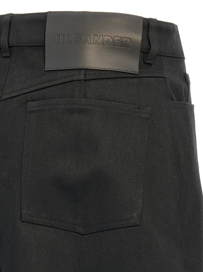 Jil Sander Flared Black Cotton Canvas Midi Skirt With Metal Closure