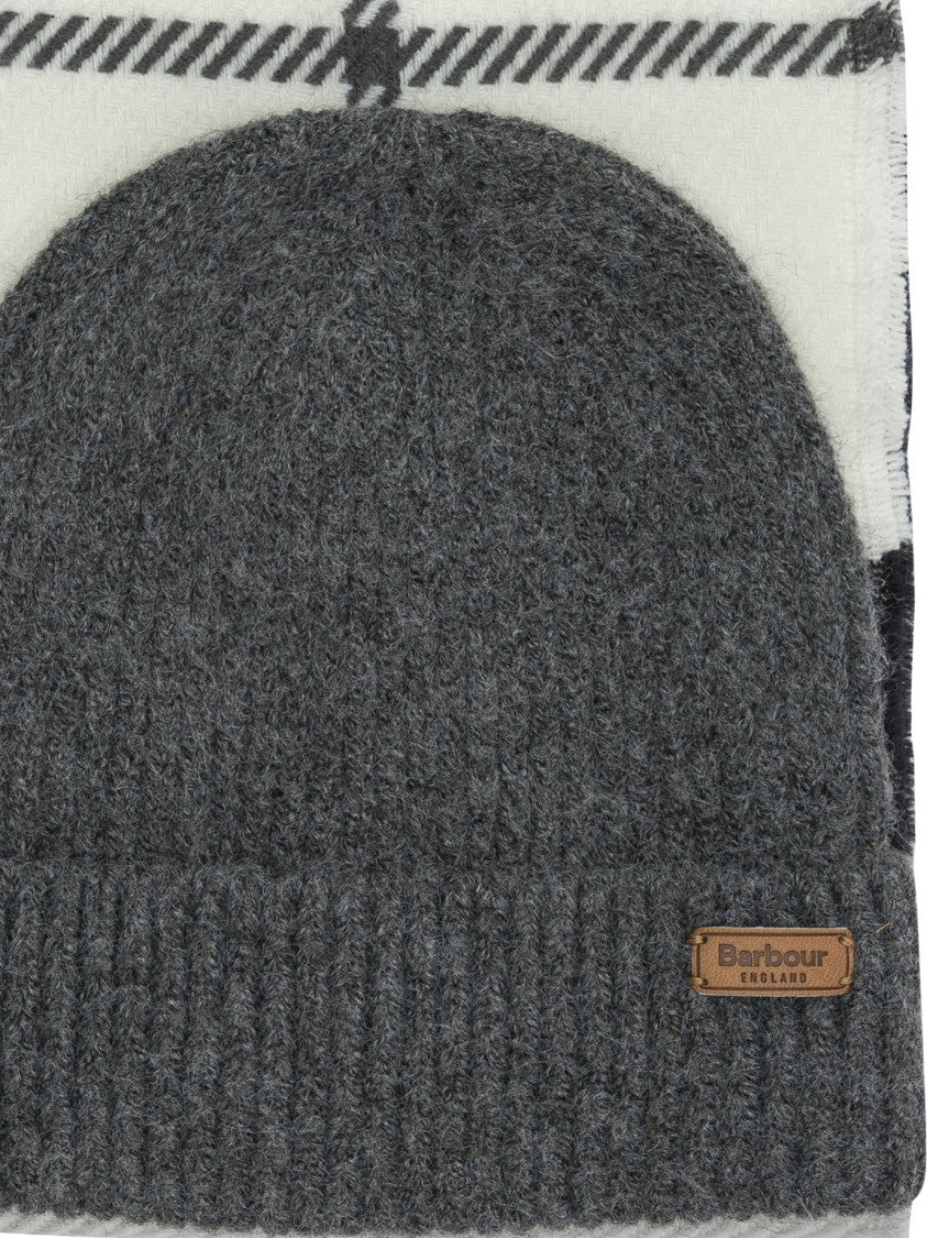 Barbour Shaved Knit Beanie And Fringed Scarf Set