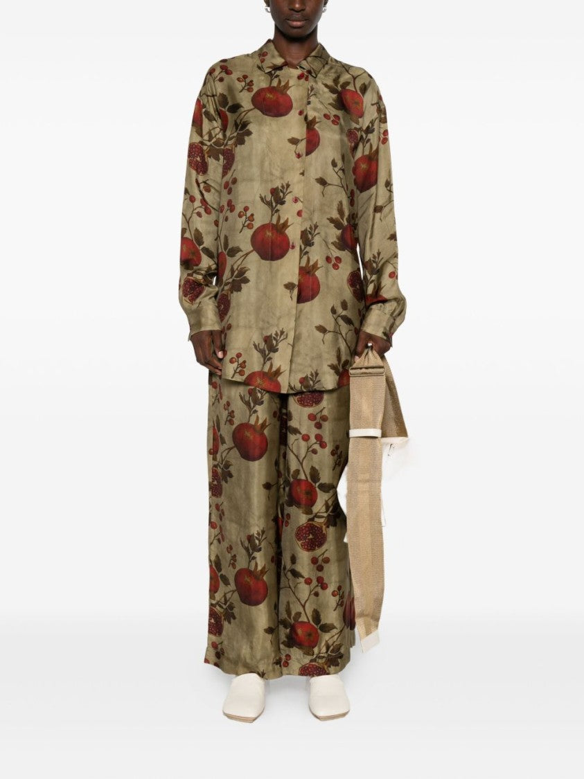 Uma Wang Botanical Print Shirt In Viscoe-Cupro Blend
