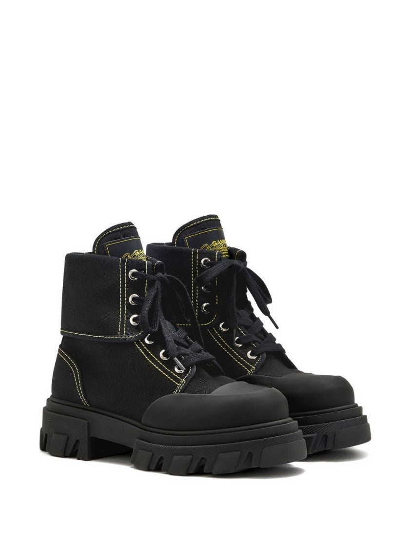 Ganni Black Chunky Lace-Up Padded Boots