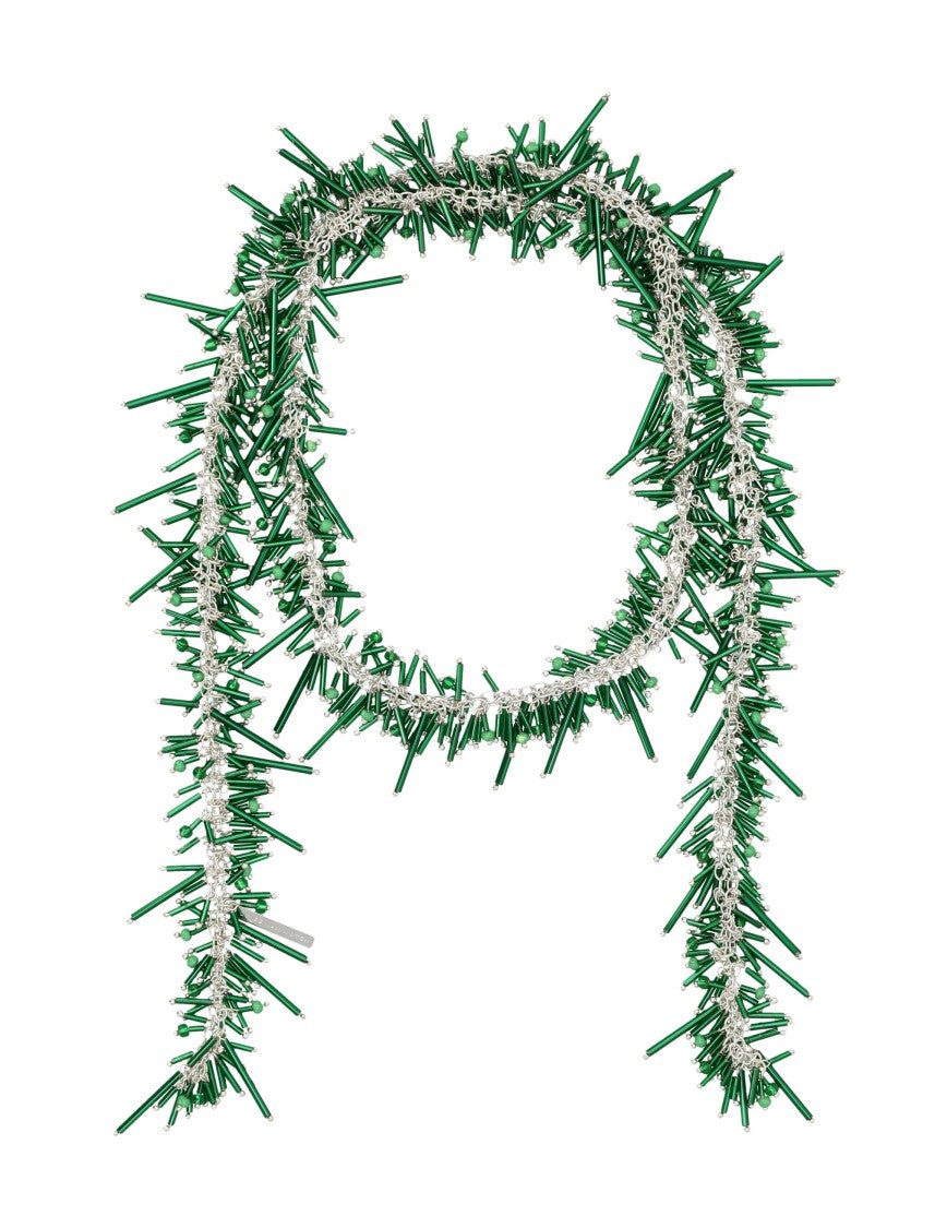 Dries Van Noten Embroidered Scarf Necklace In Brass And Glass