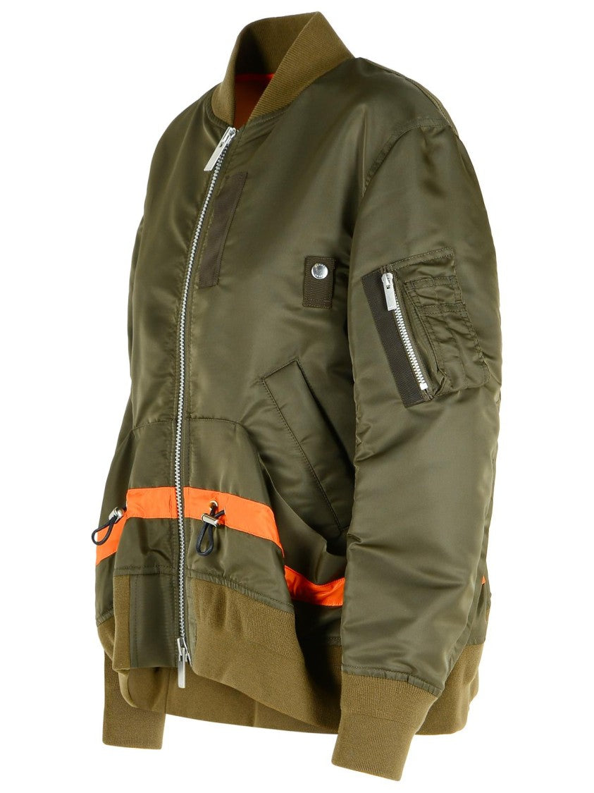 Sacai Bomber Jacket In Green Nylon