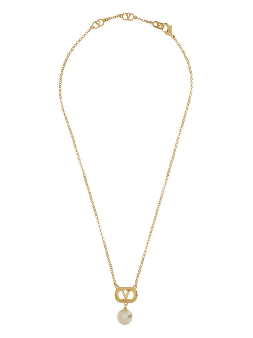 Valentino Garavani Metal "Ovalette" Necklace With Swarovskipearl
