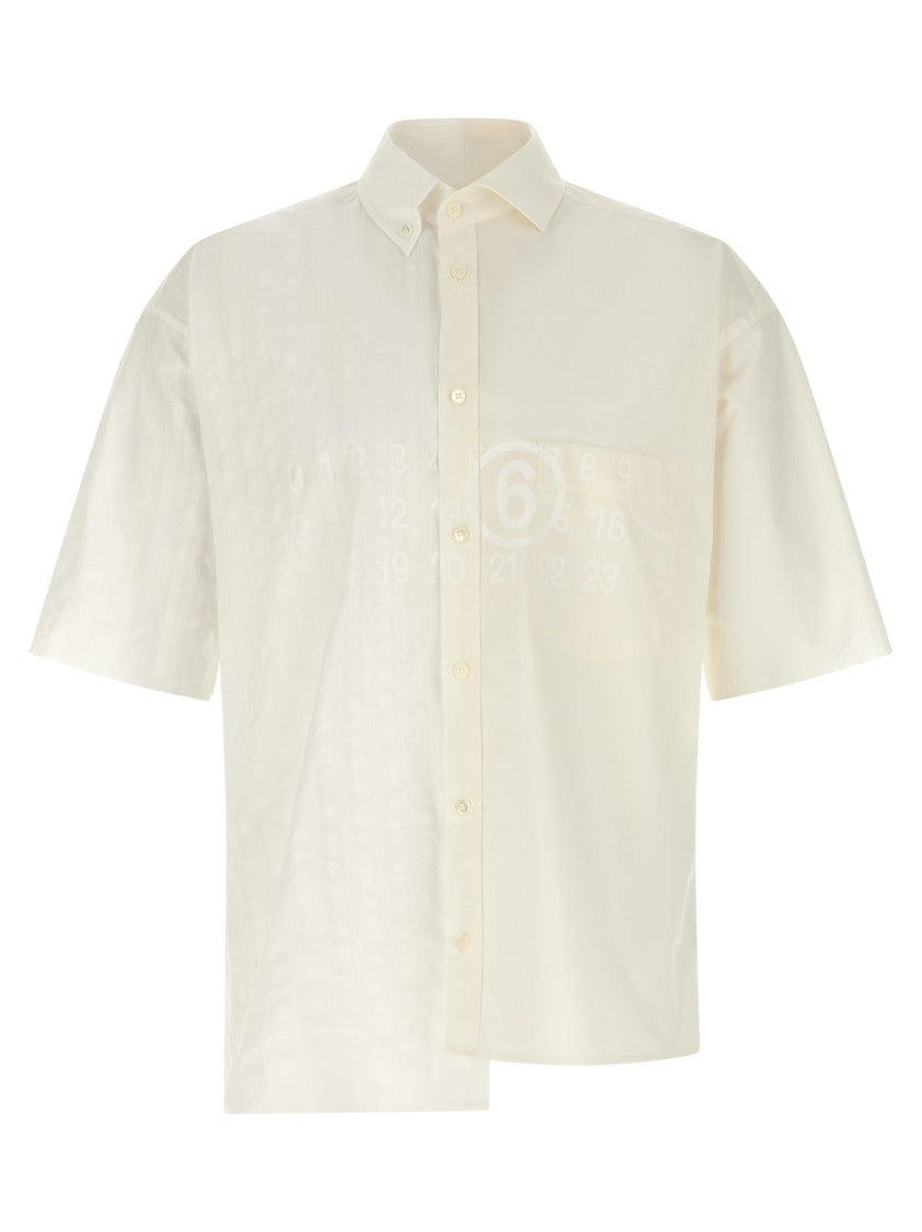 Mm6 By Maison Margiela Bi-Material Asymmetric Shirt With Subtle Logo And Patch Pocket