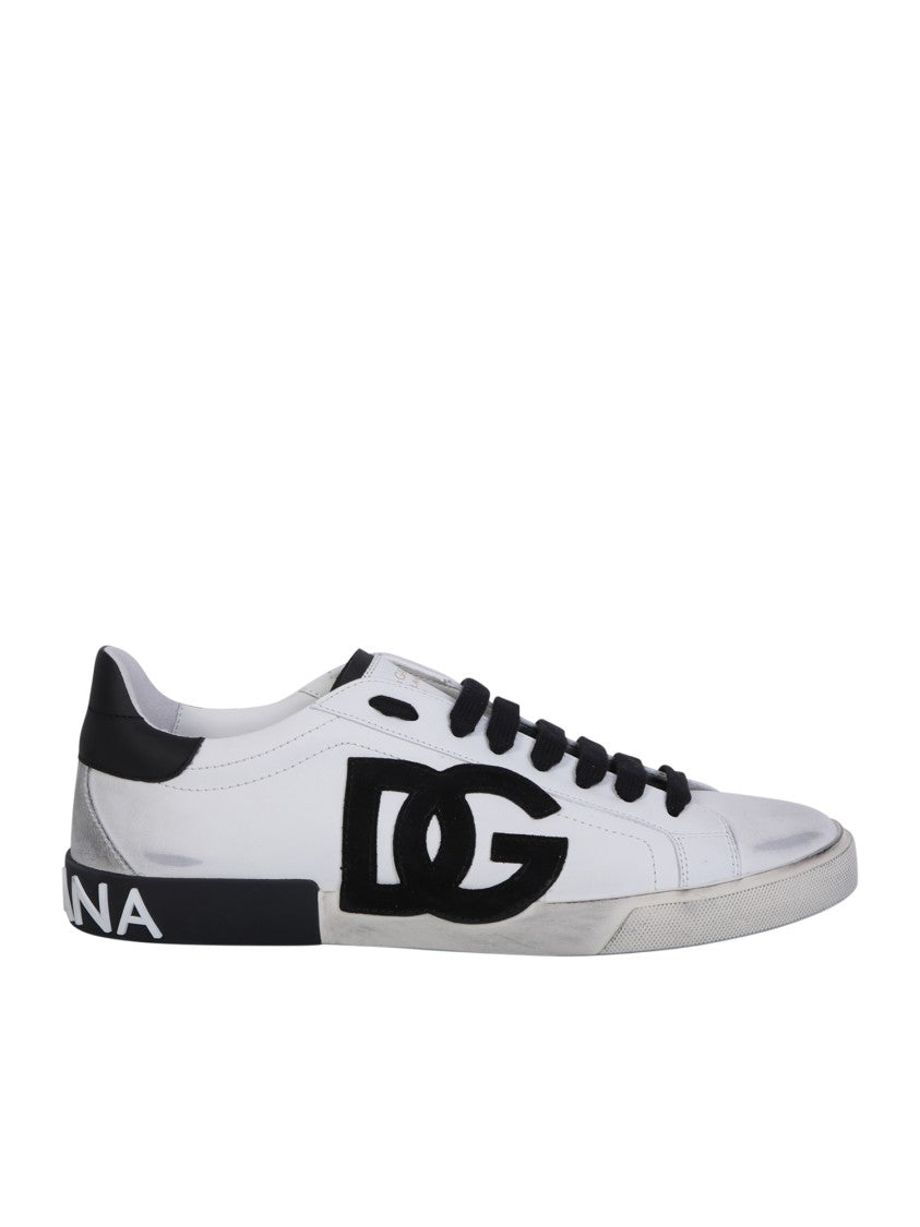 Dolce & Gabbana White Leather Sneakers With Side Logo Patch