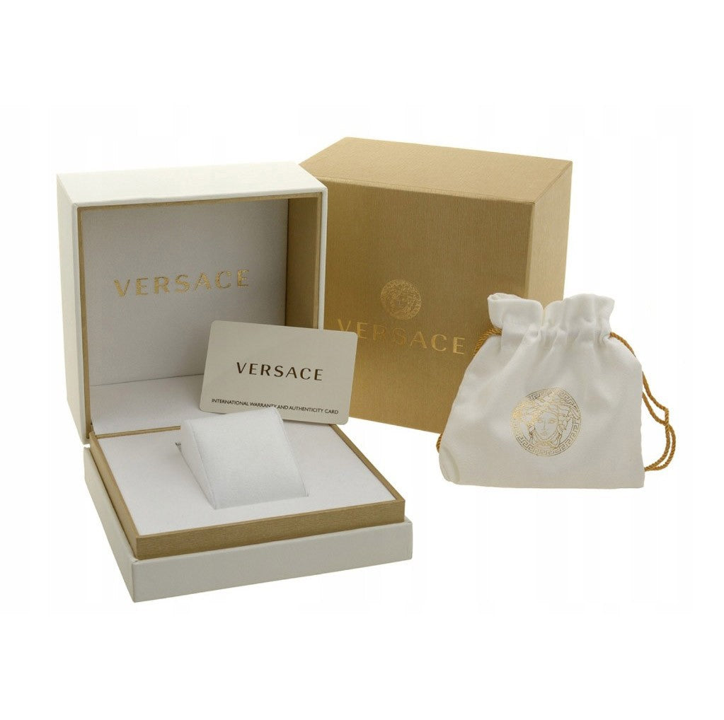 Versace V-Circle 42Mm Quartz Watch With Black Leather Strap