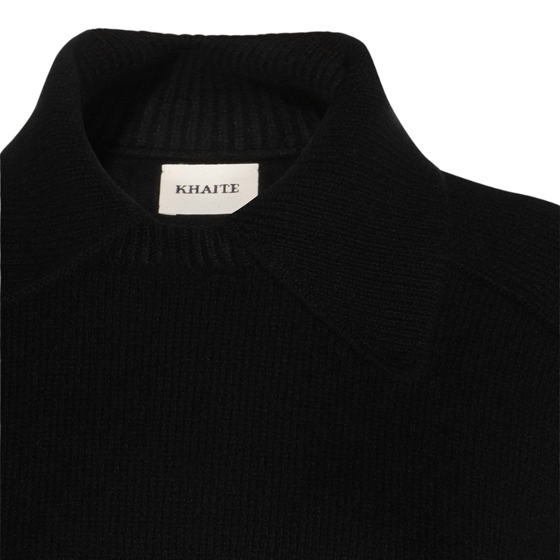 Khaite High Collared Black Sweater With Fitted Ribbed Hem