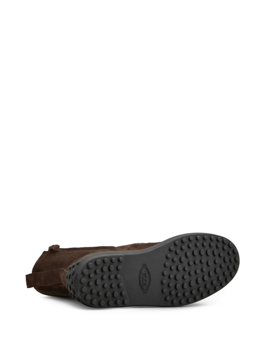 Tod's High-Top Lace-Up Brown Suede Boots With Pebbled Sole