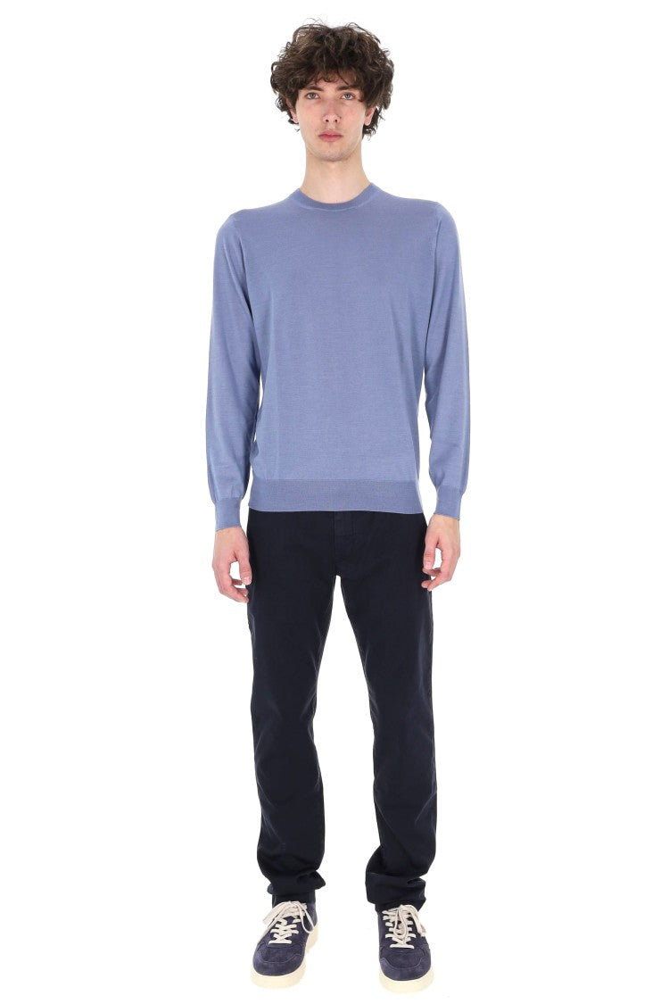 Drumohr Blue Cashmere-Wool-Silk Crewneck Sweater