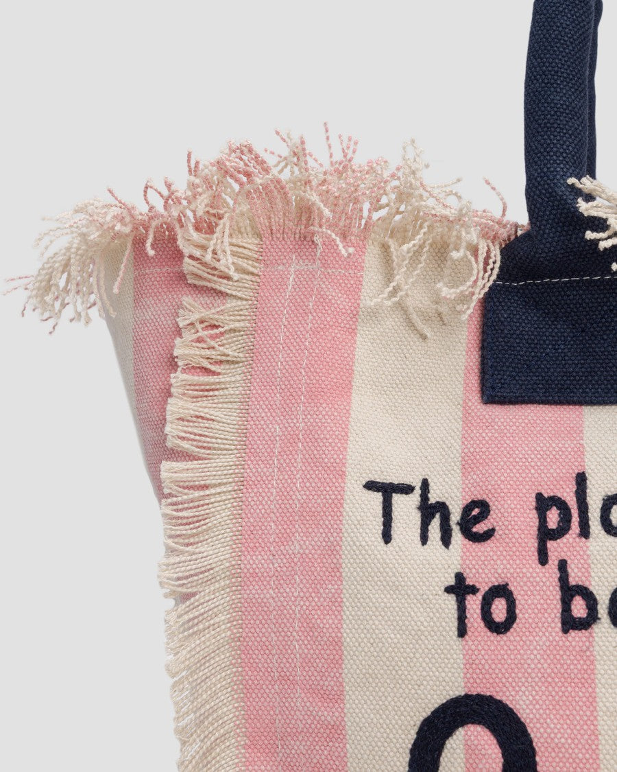 Mc2 Saint Barth Vertical Stripe Tote Bag With Fringed Edges